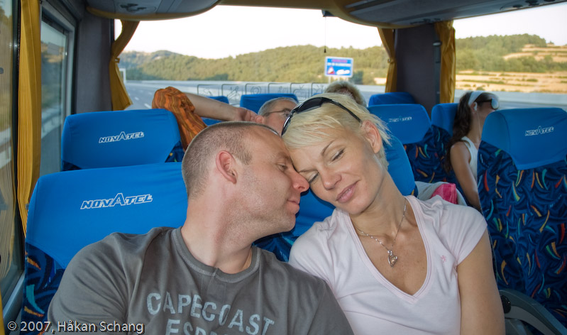 The newlyweds snuggling up in the transfer bus from Barcelona airport up to Andorra...