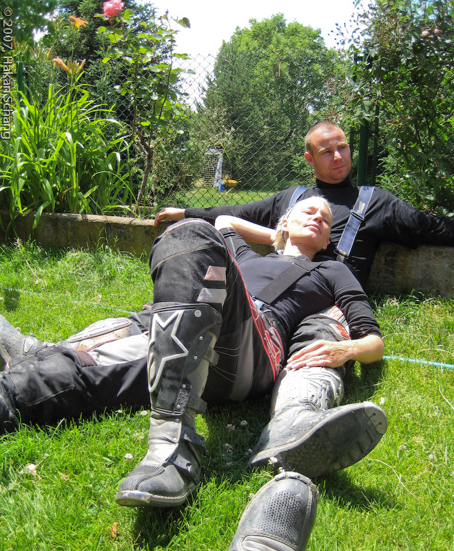 Nina and Martin digesting lunch and enjoying the warm and sunny weather.