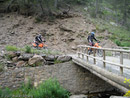 After suiting up and  walkthrough of "dos and don'ts", we got going. Here I Steve and Chris (I think) are about to cross a bridge.