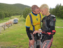 Nina getting  consolations from Martin after one too many crashes on day one.
